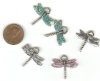 1 22x29mm Antique Silver Dragon Flies with Sparkle Enamel Pendant